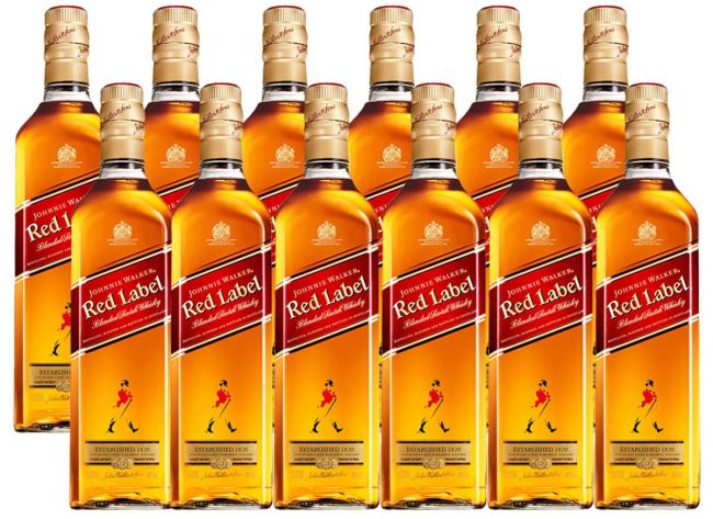 Caixa com 12 Whisky Escocês JOHNNIE WALKER Red Label Garrafa 1 Litro Cada
