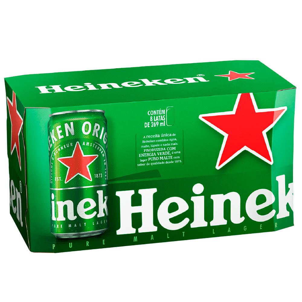 Cerveja Heineken Lata Puro Malte Lager 8 Unidades - 269ml
